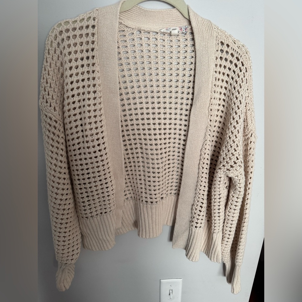 Pink Republic Cream Open-Knit Cardigan Sweater
